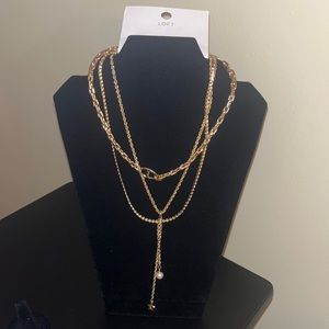 Three layer gold tone necklace